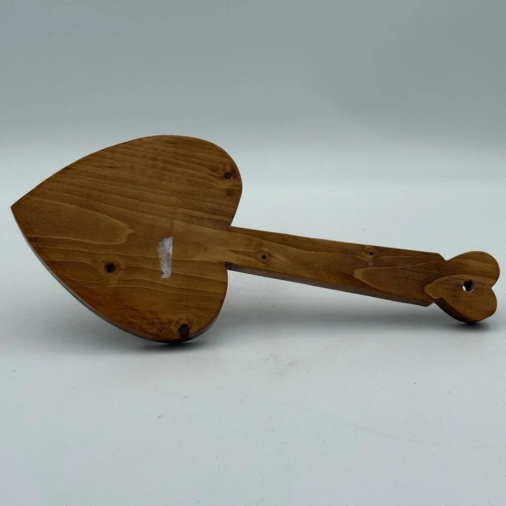 Vintage Wood Heart Wall Hanging Key Rack 3 Pegs Country Farmhouse Decor Brown